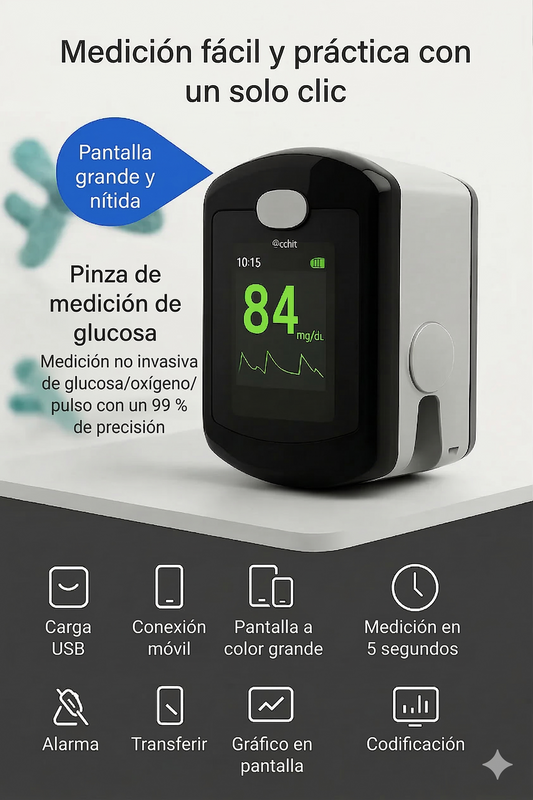 Funrich™ Monitor de glucosa en sangre no invasivo — Lectura en 5 segundos | Precisión del 99%